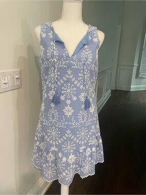 Sail to Sable Light Blue Eyelet Tassel Sleeveless Tunic